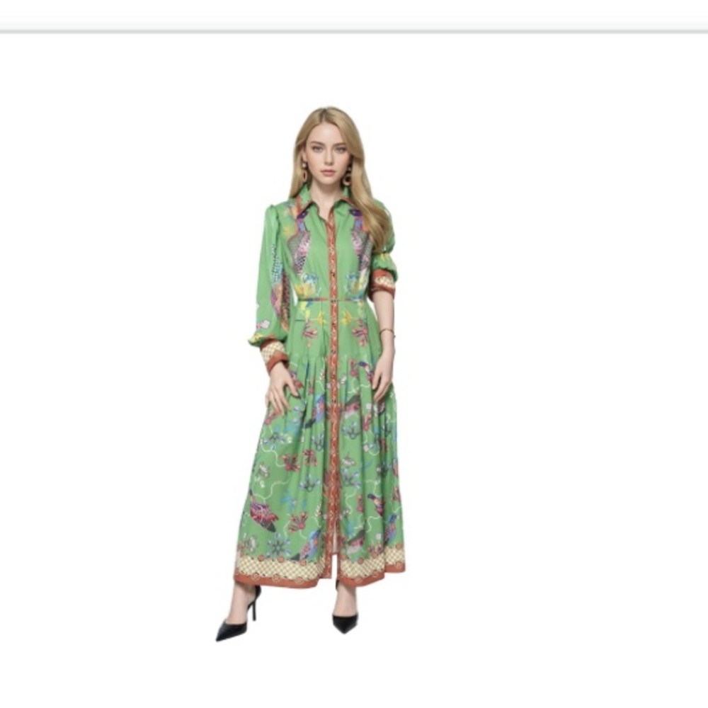 Chic Green Patterned Maxi Dress - Picture 7 of 10